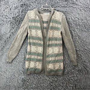 Maurices Sweater Medium Hooded Cardigan Snowflake Fair Isle Metallic Thread